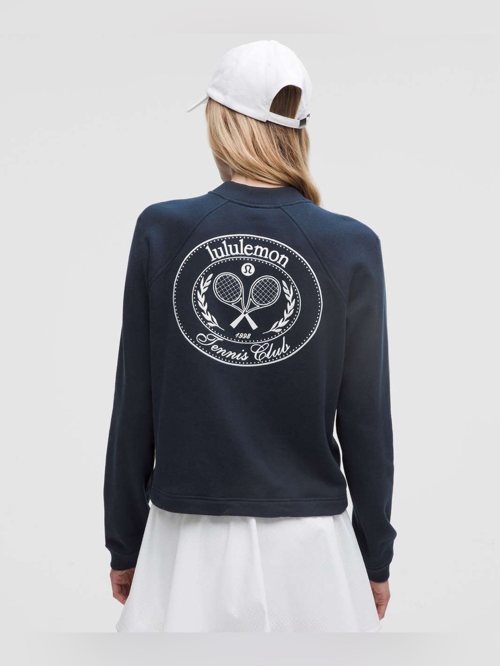 Lululemon Cotton French Terry Crewneck Tennis Club size S/M True Navy/White TRNV